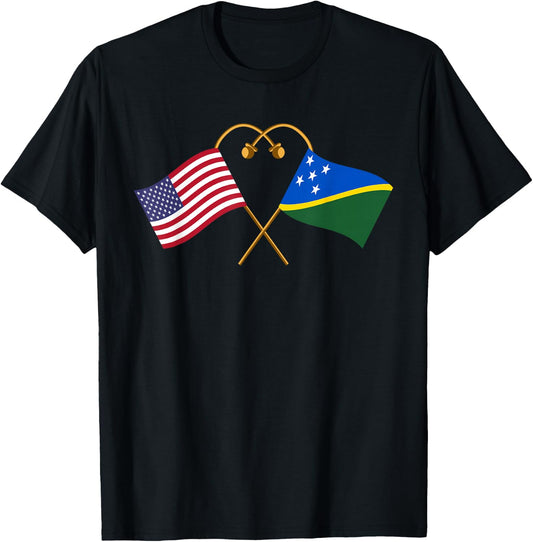 Solomon Islander American Flag Solomon Islands Flag T-Shirt - T-Shirt | Black