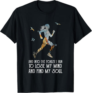 And into the forest I run to lose my mind girl running woman T-Shirt - T-Shirt | Black