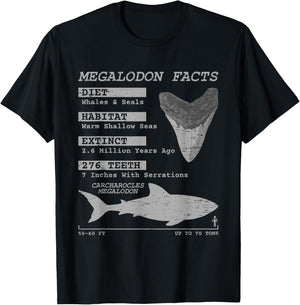 Megalodon Facts Teeth Meg Wildlife Sharks Deep Sea Creature T-Shirt - T-Shirt | Black