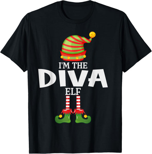 I'm The Diva Elf Christmas Matching Pajama T-Shirt - T-Shirt | Black