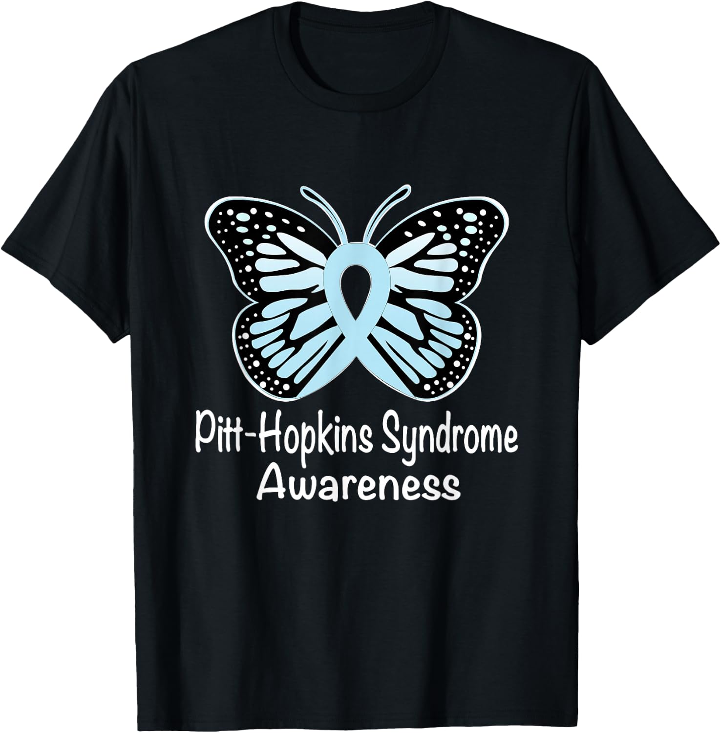 Pitt-Hopkins Syndrome Awareness Warrior Light Blue Ribbon T-Shirt - T-Shirt | Black