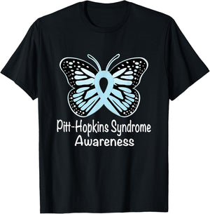 Pitt-Hopkins Syndrome Awareness Warrior Light Blue Ribbon T-Shirt - T-Shirt | Black