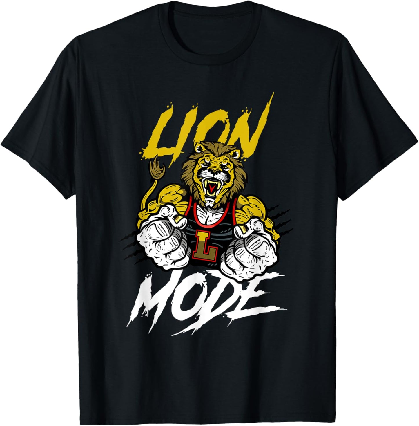 Lion Mode Big Biceps Strong Lion Weightlifting Gym Workout T-Shirt - T-Shirt | Black