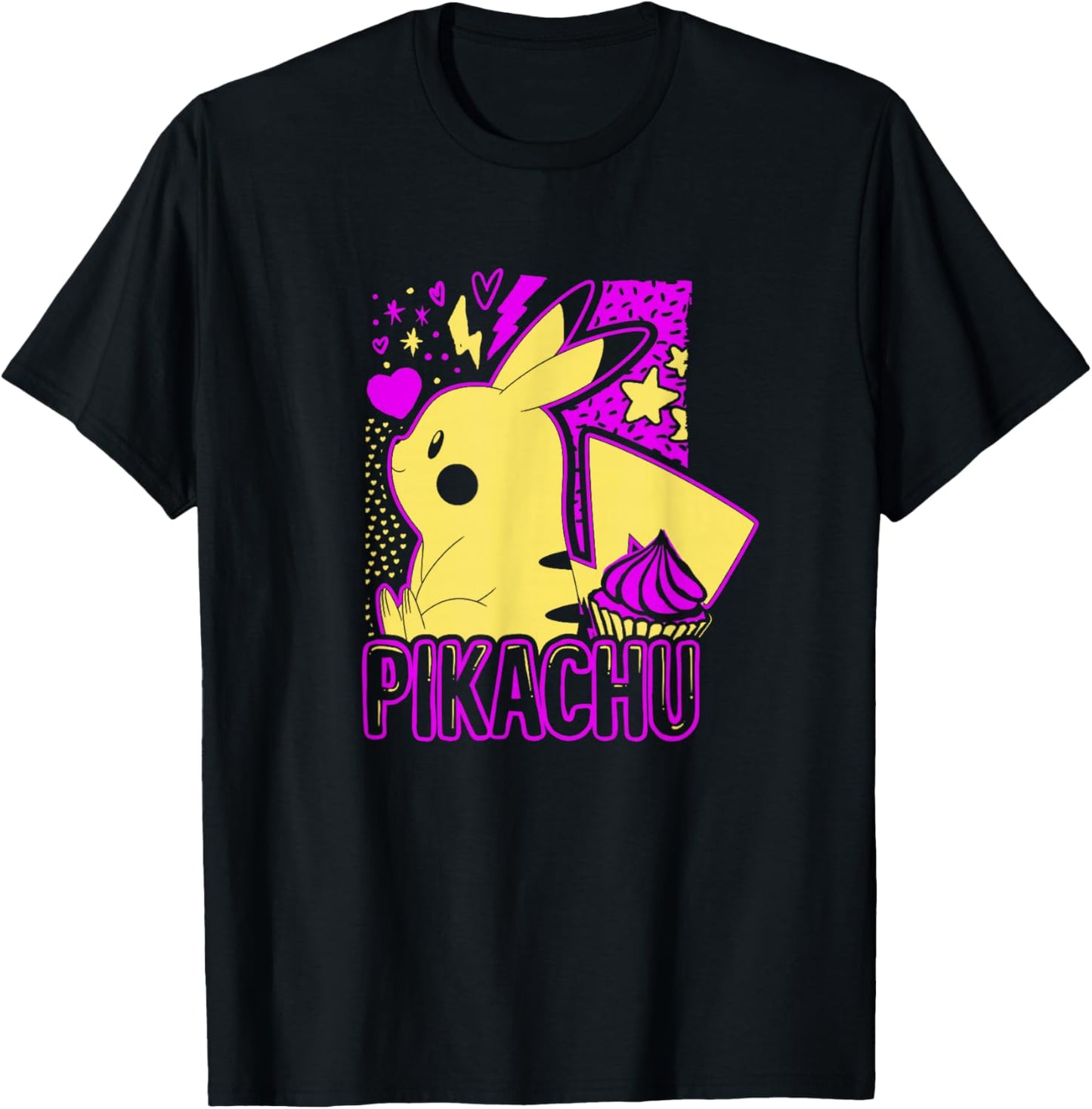Pokémon Pikachu Cute Neon 025 Lightning Pocket Monster T-Shirt - T-Shirt | Black