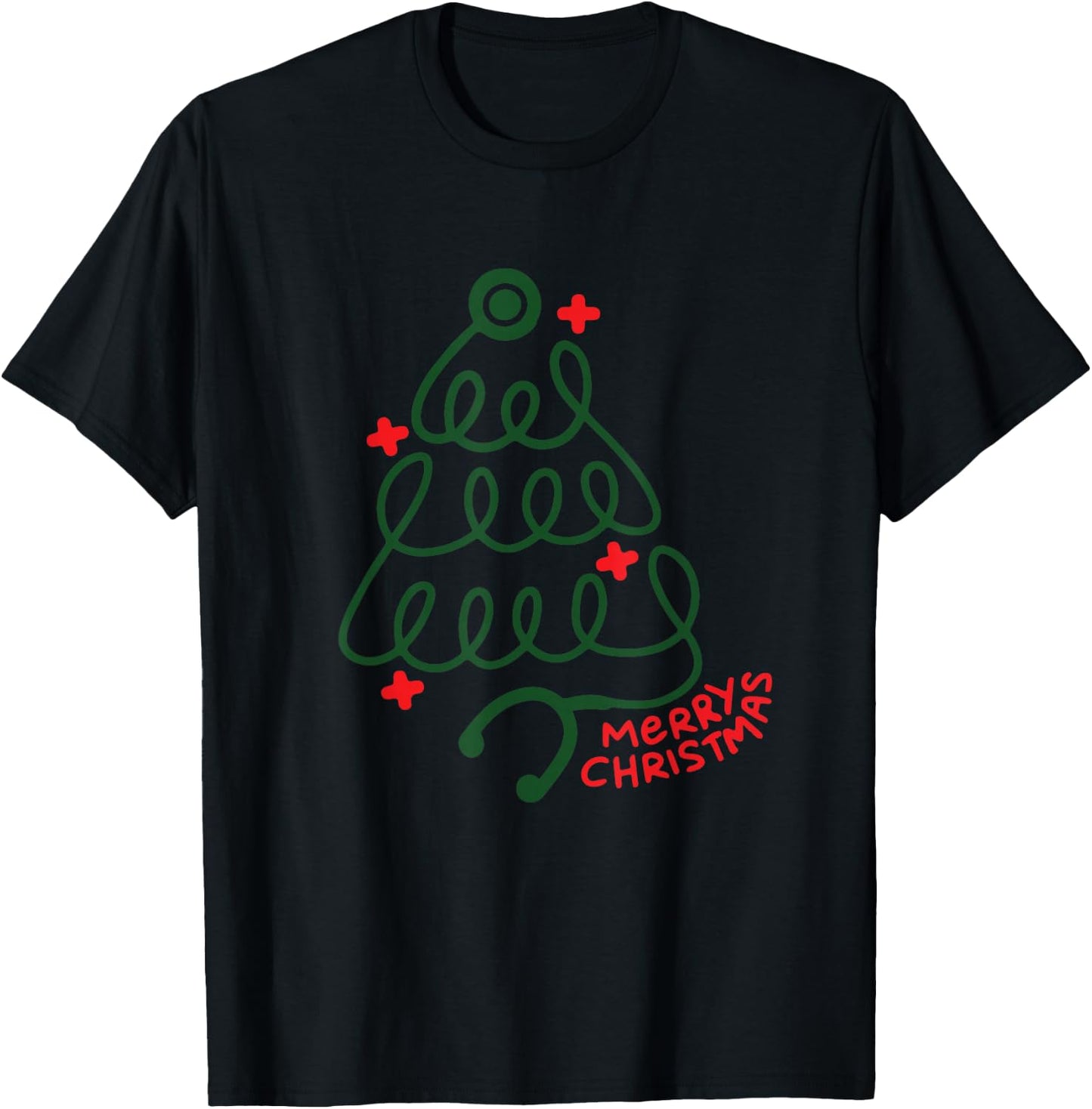 Merry Christmas Stethoscope CNA Nurse Holiday Medical Worker T-Shirt - T-Shirt | Black