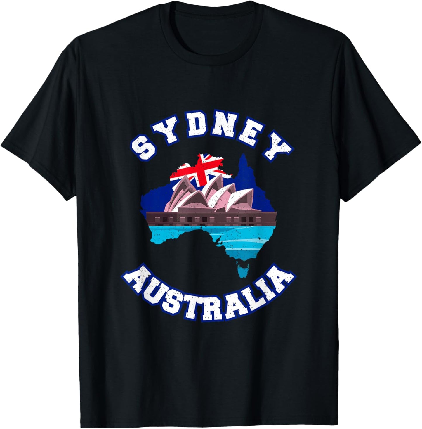 The Sydney Opera House And Australian Flag In Australian Map T-Shirt - T-Shirt | Black