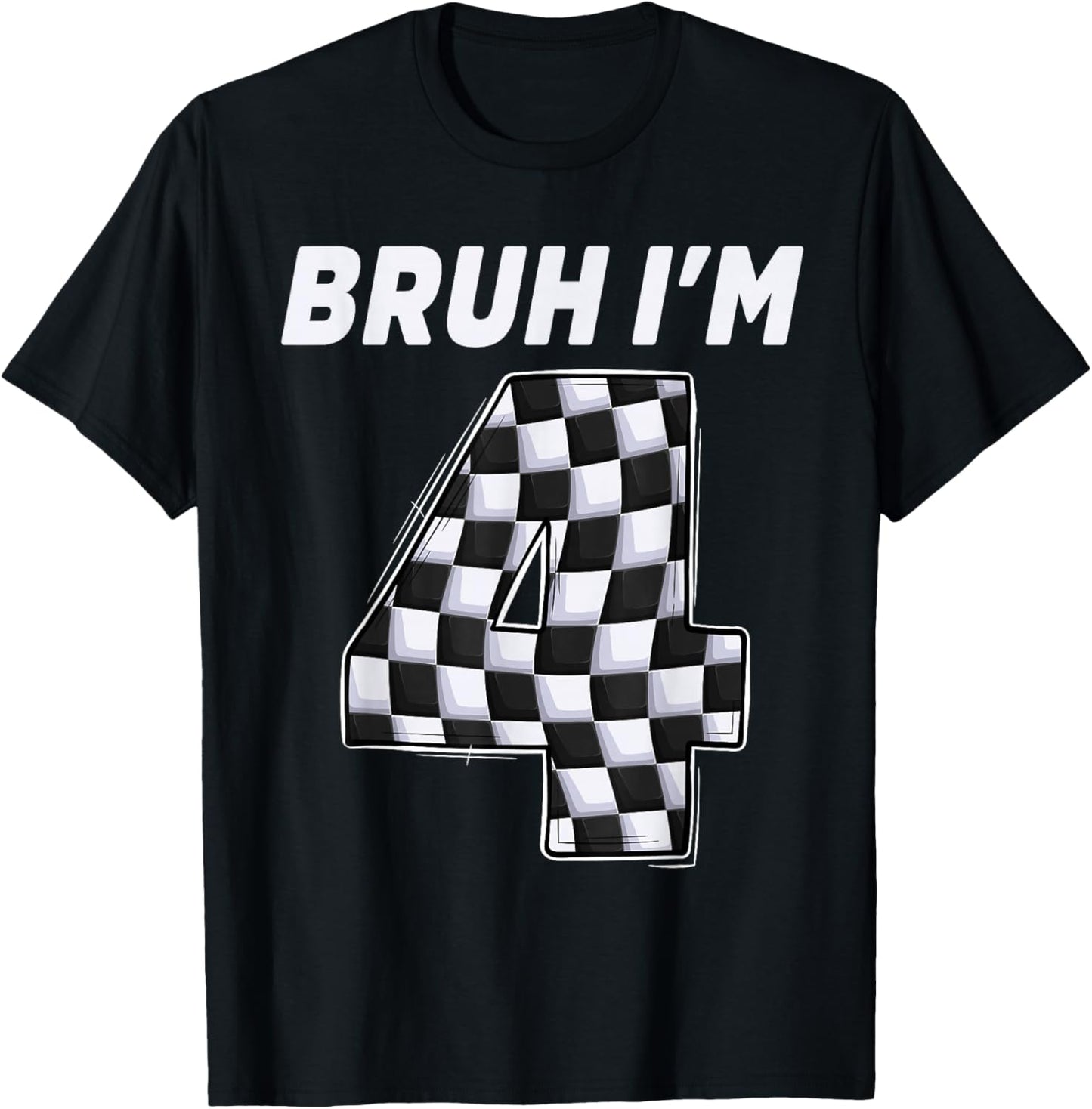 Bruh I'm 4 Year Old Boy Two car Racing 4th Birthday Race car T-Shirt - T-Shirt | Black
