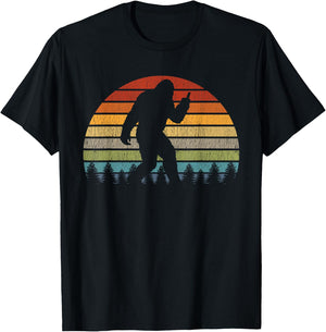 Retro Bigfoot Middle Finger Silhouette Sasquatch Sunset T-Shirt - T-Shirt | Black