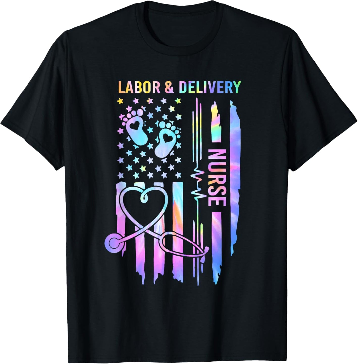 Labor and Delivery Nurse L&D Nurse Nursing USA Flag Tie Dye Women Men T-Shirt - T-Shirt | Black