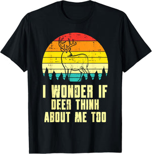 Wonder If Deer Think About Me Too Retro Hunting Hunter Men T-Shirt - T-Shirt | Black