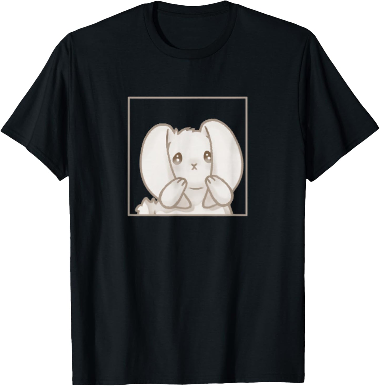 Cute Kawaii Coquette Cartoon Emote Sad Rabbit Bunny T-Shirt - T-Shirt | Black