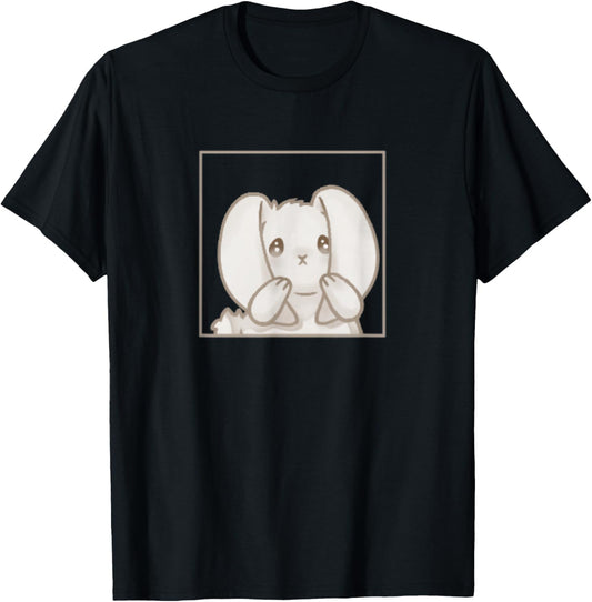 Cute Kawaii Coquette Cartoon Emote Sad Rabbit Bunny T-Shirt - T-Shirt | Black