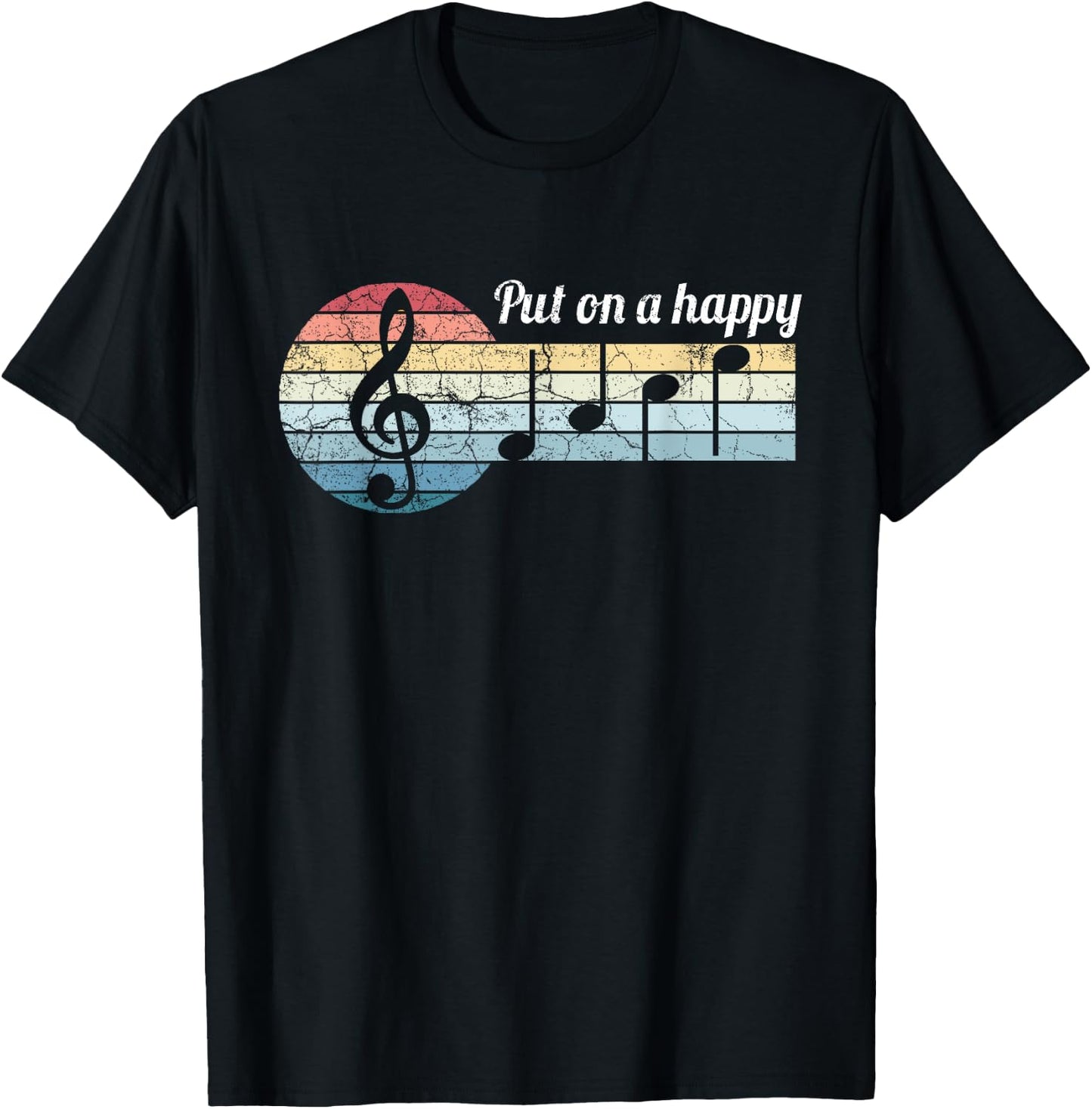 Put On A Happy FACE Music Notes Musician Funny Teacher Gift Women Girls Kids T-Shirt - T-Shirt | Black