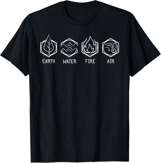 Four Elements Of Nature Design Earth Water Fire Air T-Shirt - T-Shirt | Black