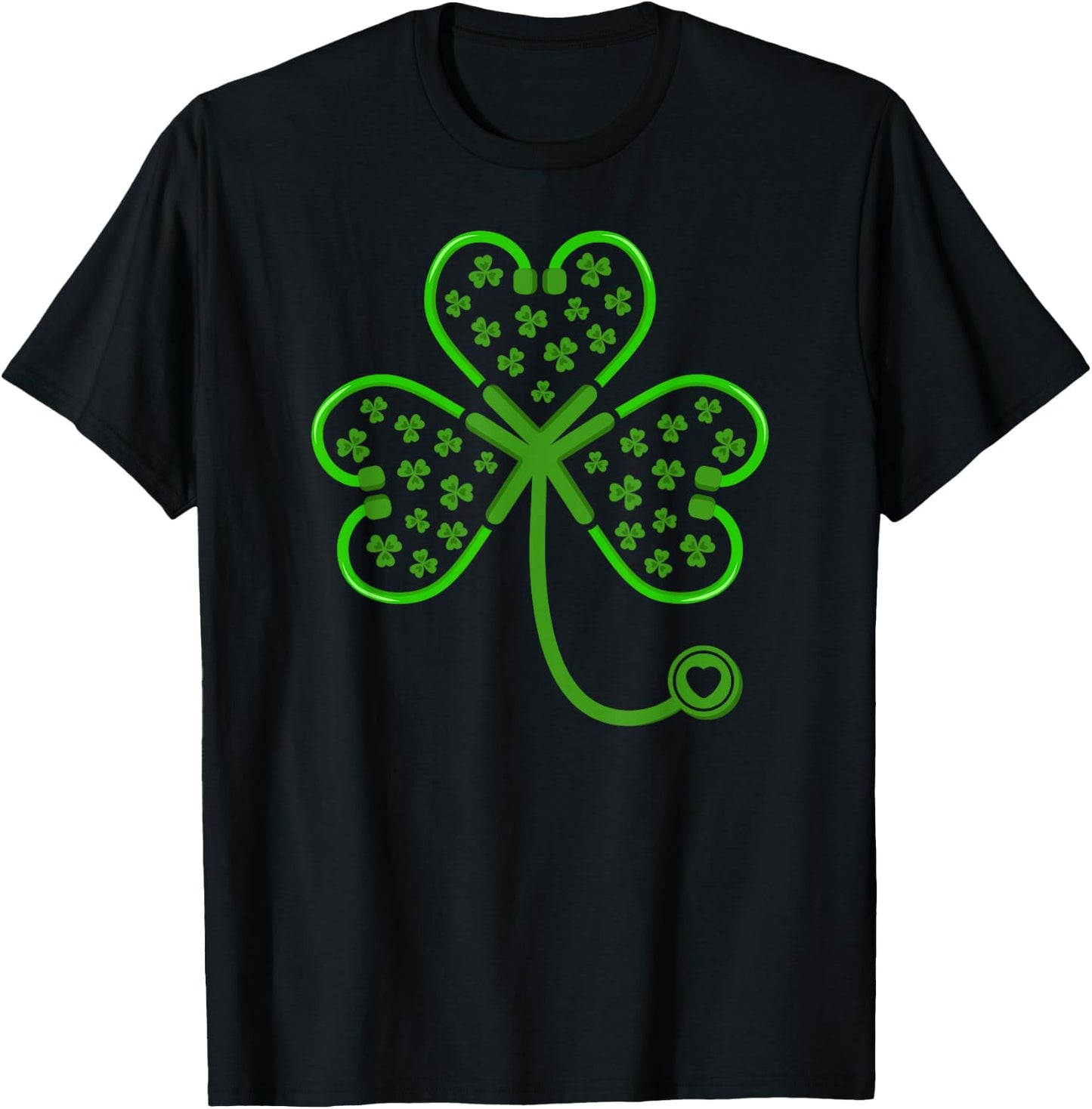 Shamrock Stethoscope Nurse T Shirt St Patricks Day Lucky T-Shirt - T-Shirt | Black
