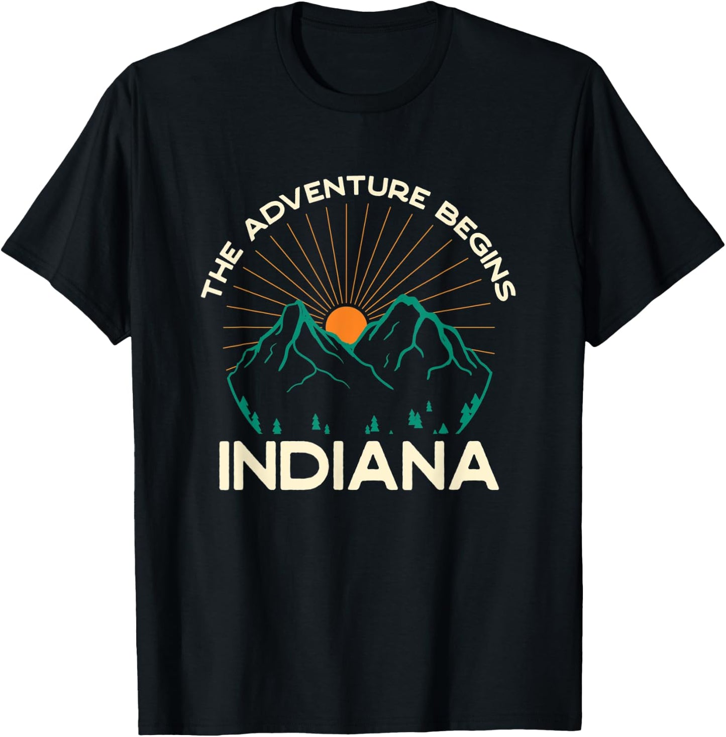 Indiana Souvenir Hiking The Adventure Begins Camping T-Shirt - T-Shirt | Black