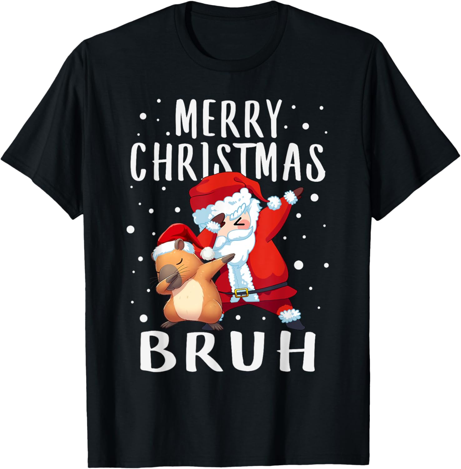 Dabbing Santa Claus Capy Merry Christmas Bruh Boy Girl Funny T-Shirt - T-Shirt | Black