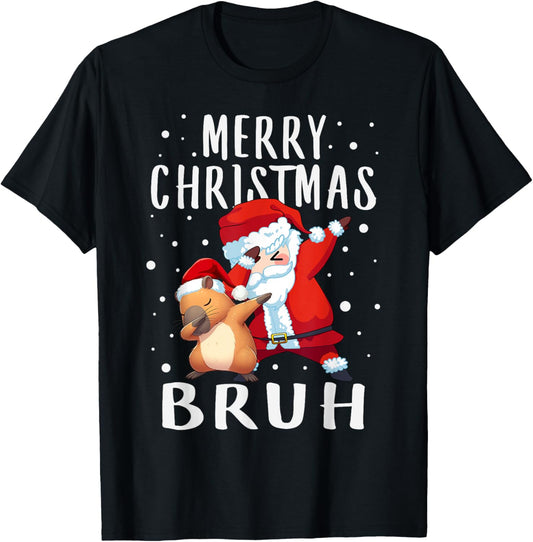 Dabbing Santa Claus Capy Merry Christmas Bruh Boy Girl Funny T-Shirt - T-Shirt | Black