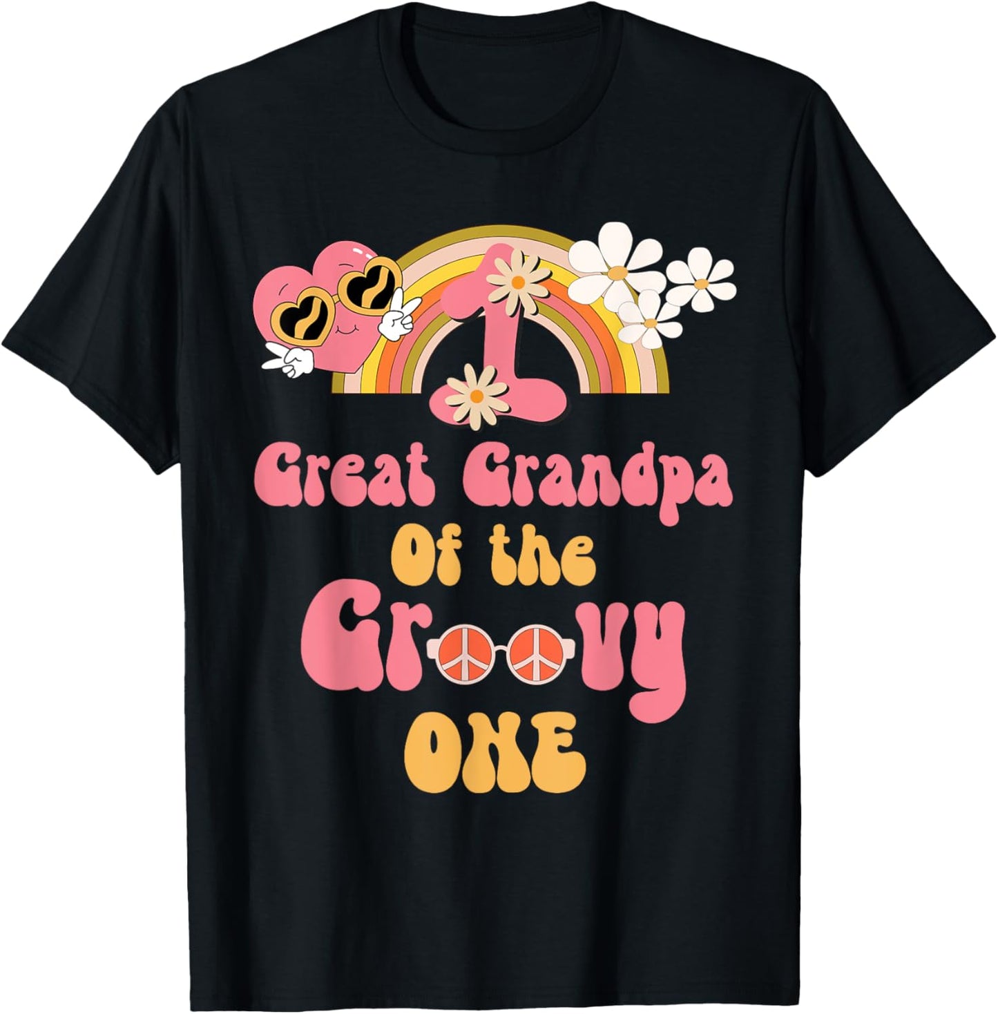 Great Grandpa of the Groovy one peace sign birthday matching T-Shirt - T-Shirt | Black