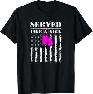 Served Like A Girl Military Flag Soldier T-Shirt - T-Shirt | Black
