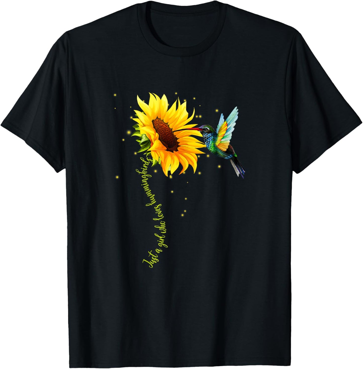 Just A Girl Who Loves Hummingbirds Shirt Bird and Sunflower T-Shirt - T-Shirt | Black