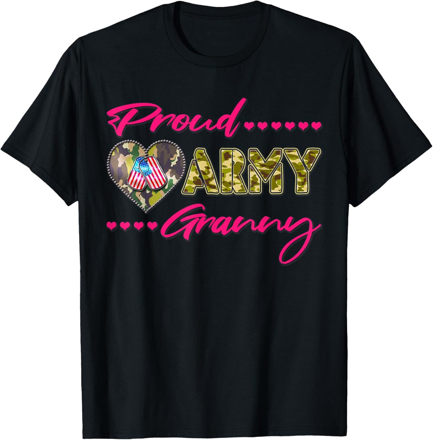 Proud Army Granny Camo US Flag Dog Tag Military Grandma Gift Men Women T-Shirt - T-Shirt | Black