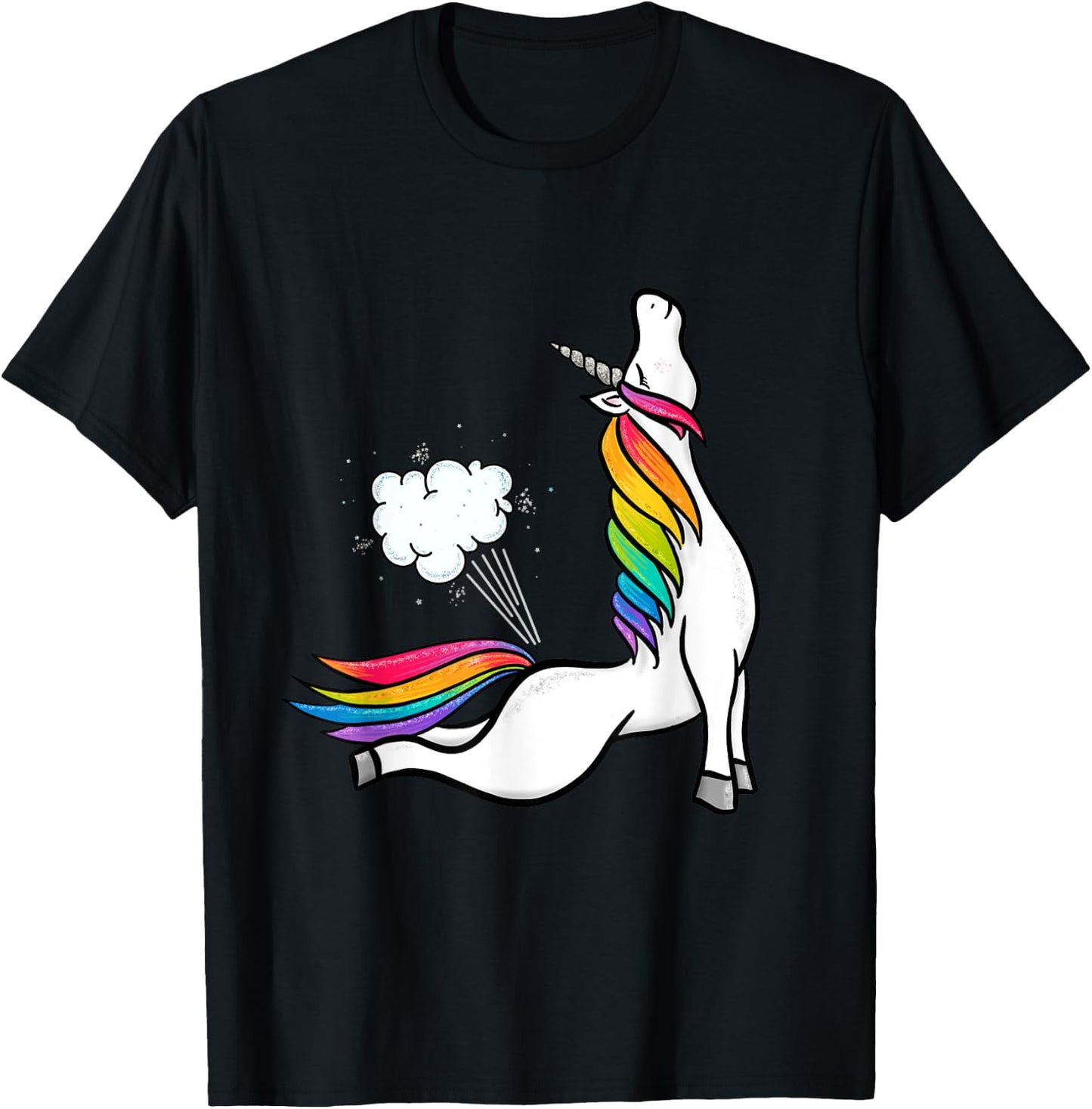 Funny Yoga Unicorn Fart Rainbow Graphic T-Shirt - T-Shirt | Black