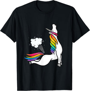 Funny Yoga Unicorn Fart Rainbow Graphic T-Shirt - T-Shirt | Black