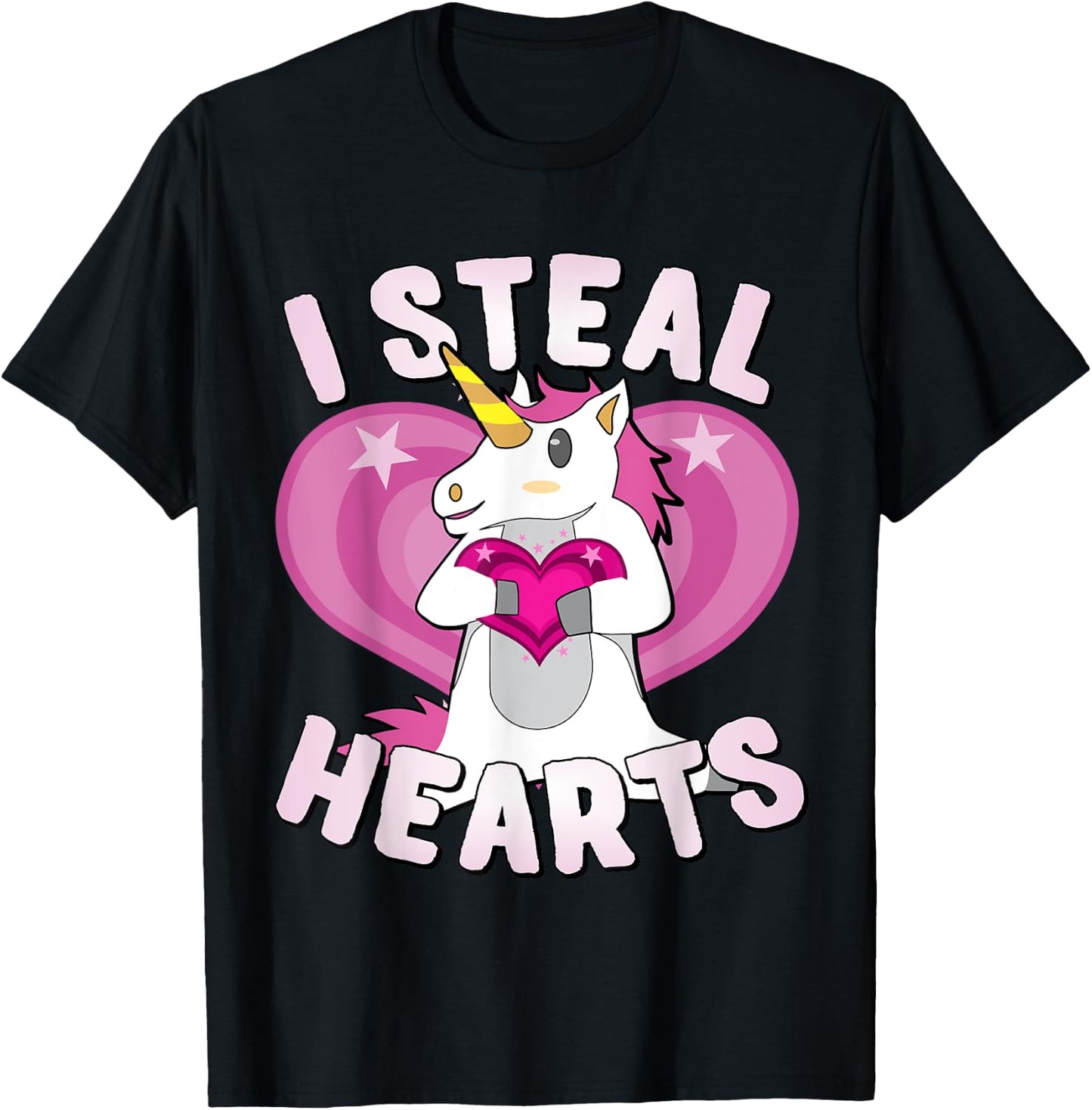 I Steal Hearts Unicorn Valentine's Day T-Shirt - T-Shirt | Black