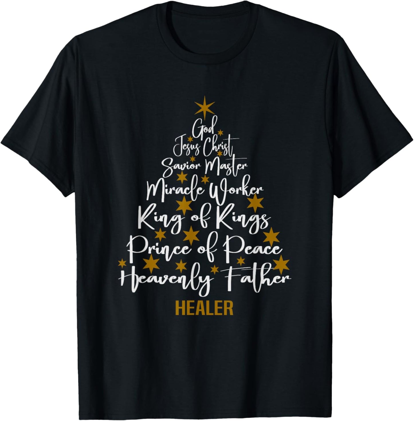 Christmas Bible Names of Jesus Tree Shaped Motivational T-Shirt - T-Shirt | Black