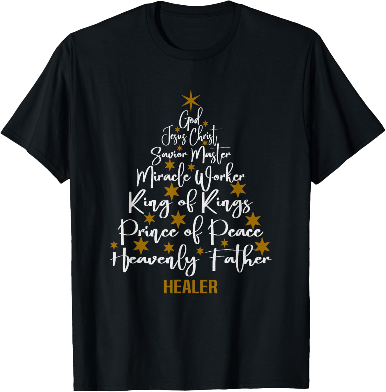 Christmas Bible Names of Jesus Tree Shaped Motivational T-Shirt - T-Shirt | Black