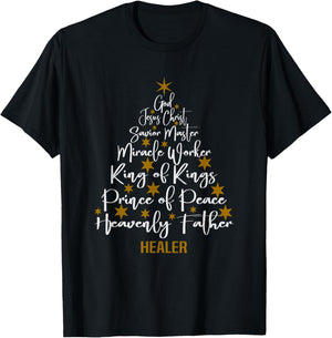 Christmas Bible Names of Jesus Tree Shaped Motivational T-Shirt - T-Shirt | Black