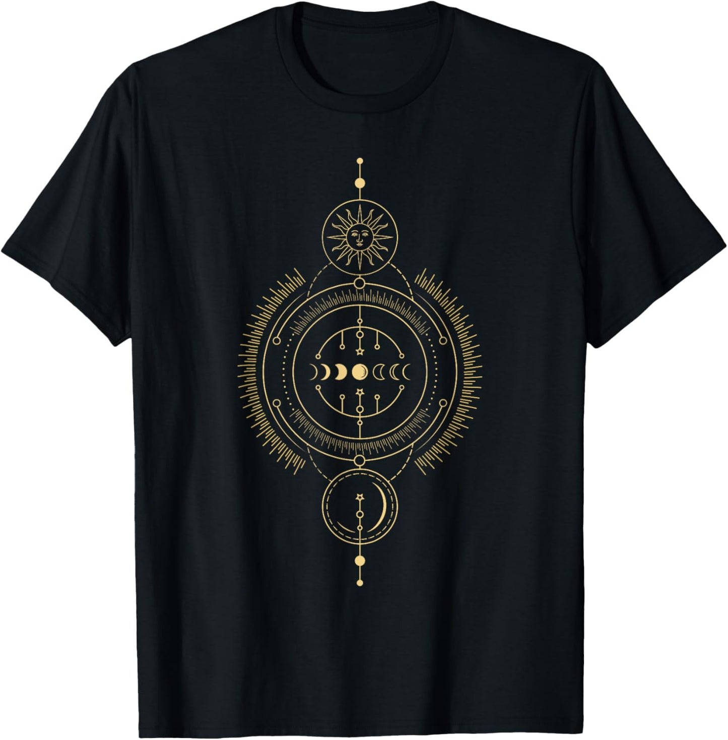 Earth Sun Moon Phases Sacred Geometry Geometric Art T-Shirt - T-Shirt | Black