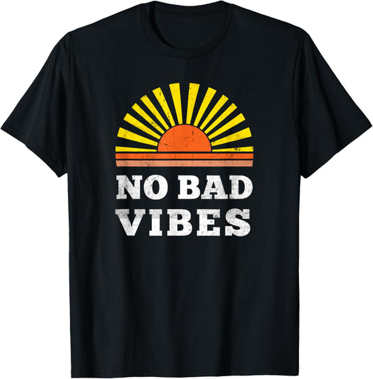 No Bad Vibes Retro Summer Sunset Think Positive Wellbeing Men Women Kids T-Shirt - T-Shirt | Black