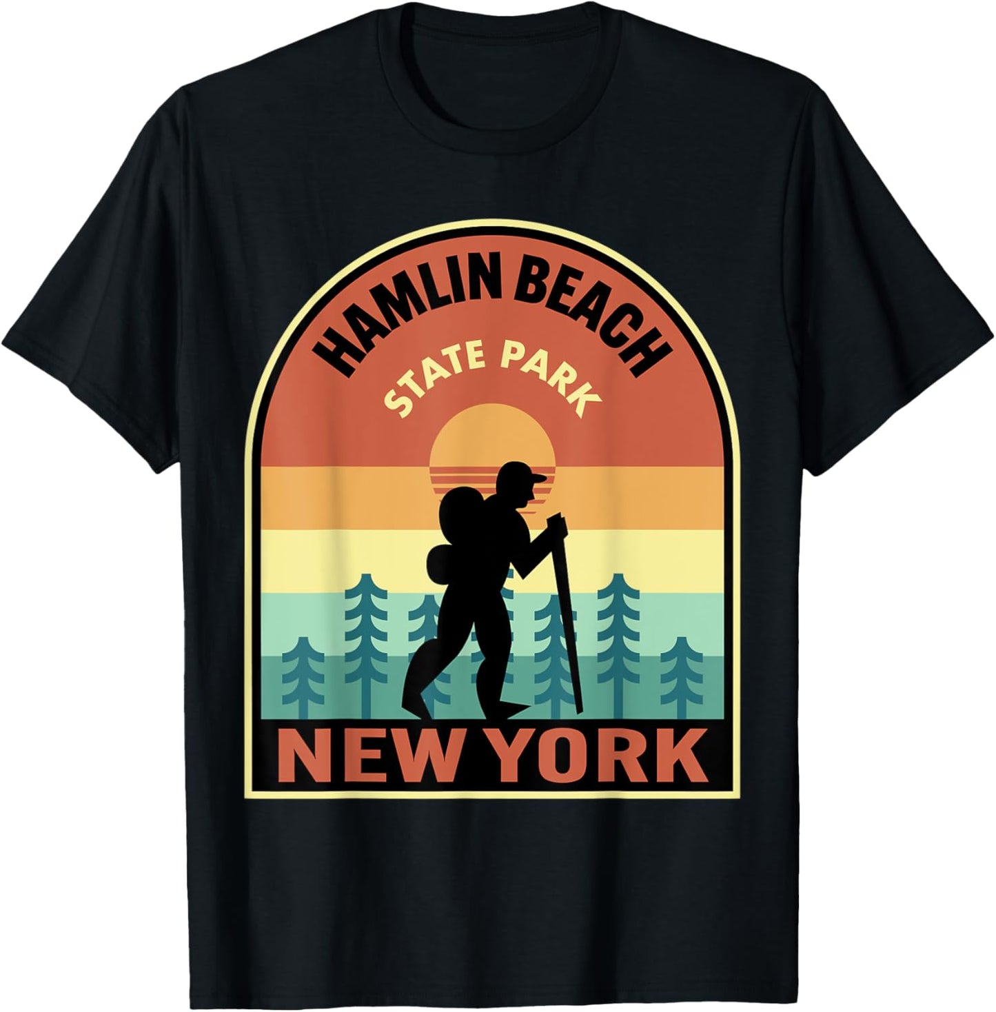 Hamlin Beach State Park New York Retro Hiking Men Women Kids T-Shirt - T-Shirt | Black