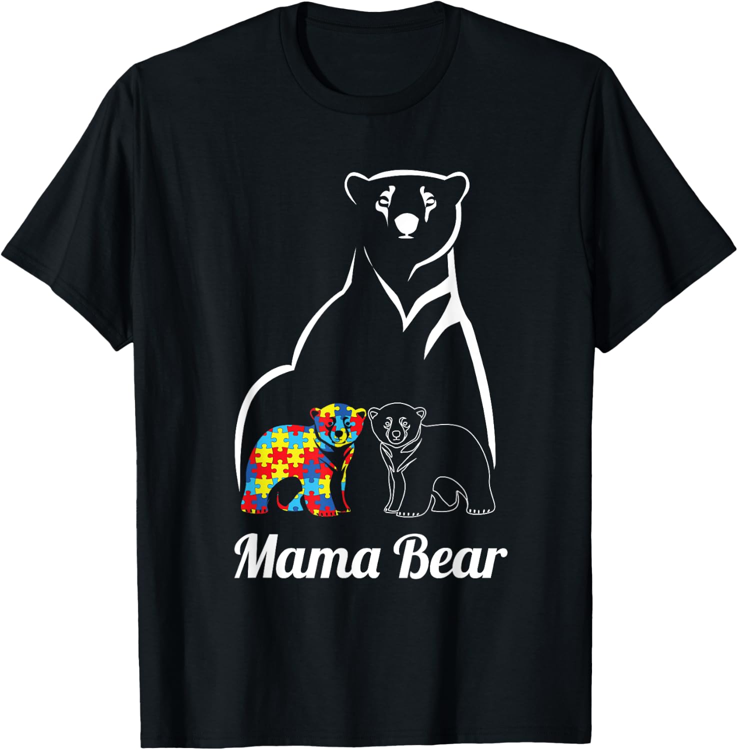 Autism Awareness Mama Bear Mom Autistic Child T-Shirt - T-Shirt | Black