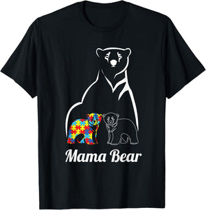 Autism Awareness Mama Bear Mom Autistic Child T-Shirt - T-Shirt | Black