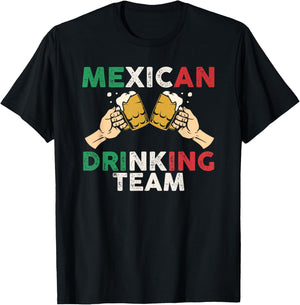 Cheers Mexican Drinking Team Funny Mexico Flag Beer Mugs T-Shirt - T-Shirt | Black