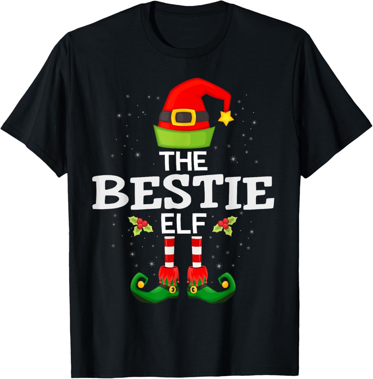 The Bestie Elf Christmas Family Matching Pajama T-Shirt - T-Shirt | Black