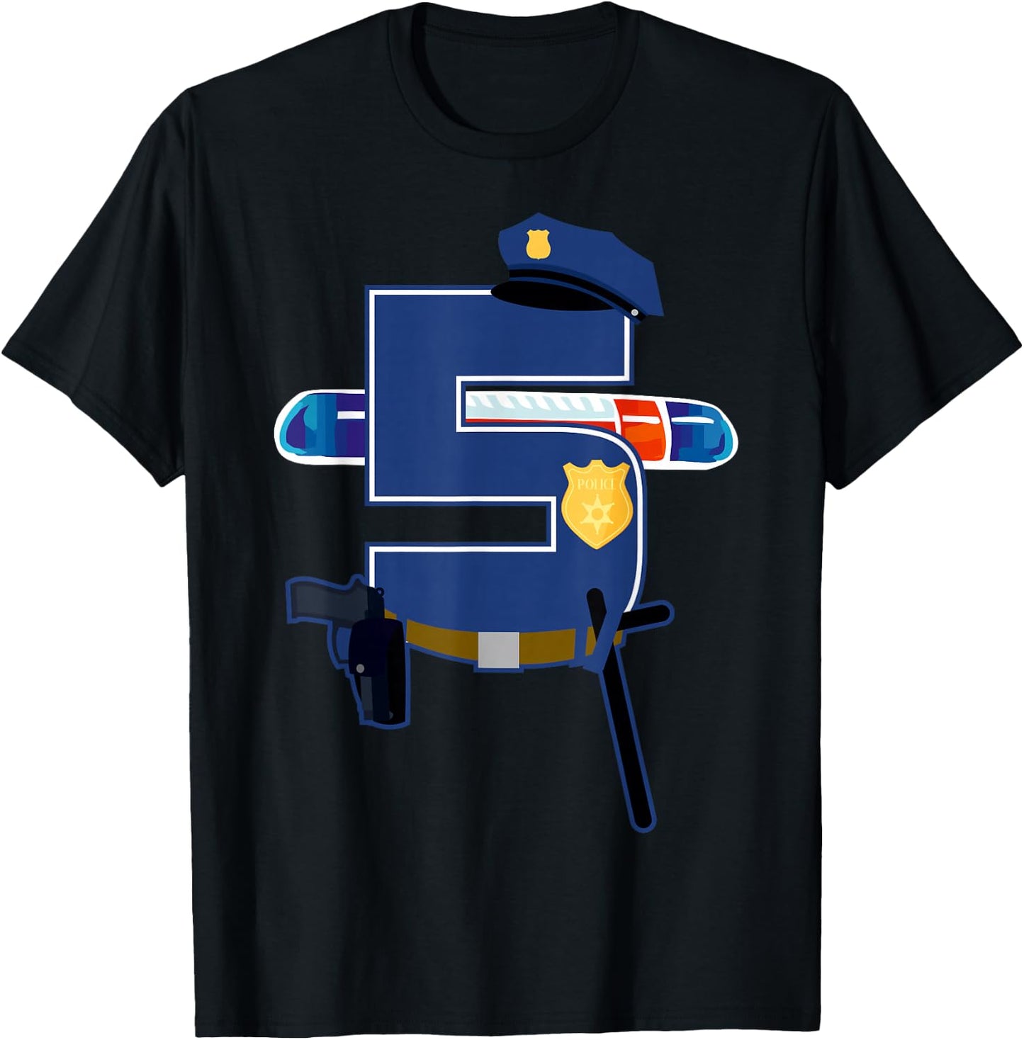 5 Years Old 5th Birthday Police Officer Kids Costume Gift T-Shirt - T-Shirt | Black