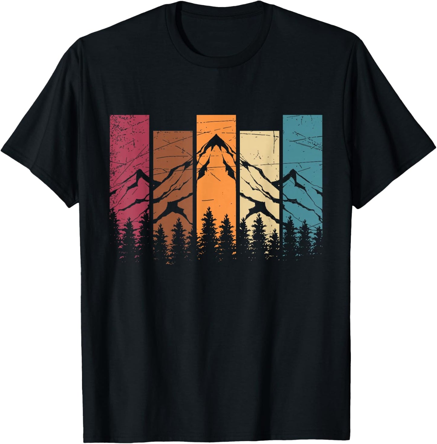 Forest Trees Nature Lovers Hikers Retro Mountains Hiking T-Shirt - T-Shirt | Black