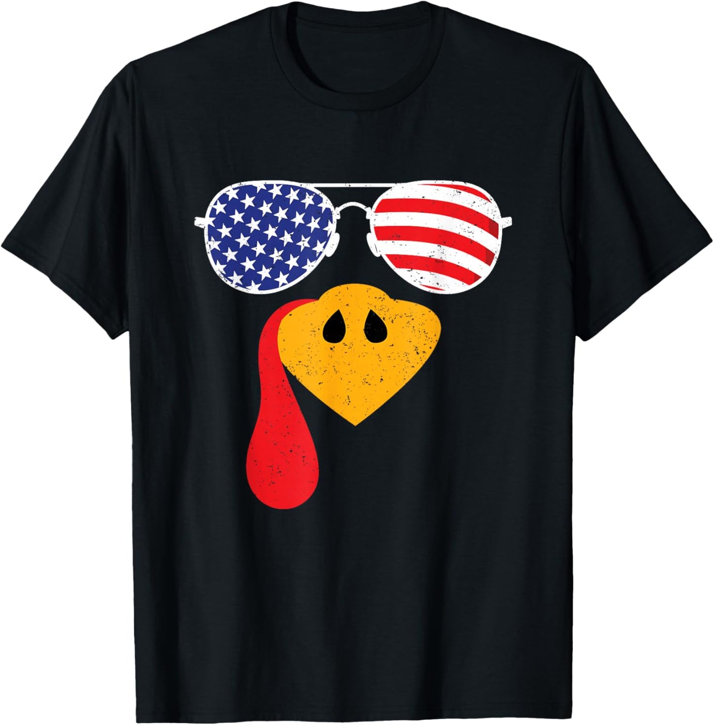 Turkey Face Flag Sunglasses Thanksgiving Family Outfits T-Shirt - T-Shirt | Black