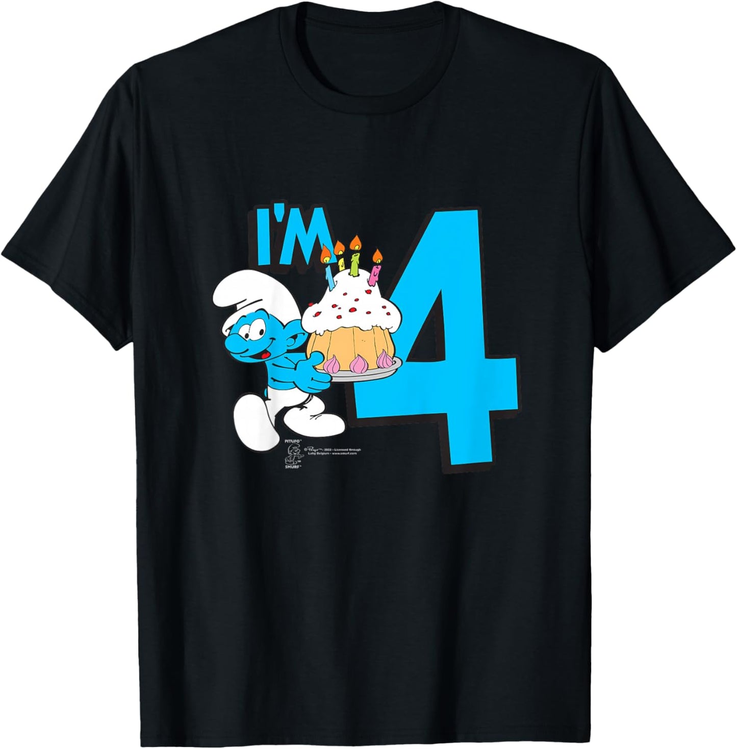 Kids The Smurfs Birthday I'm 4 T-Shirt - T-Shirt | Black