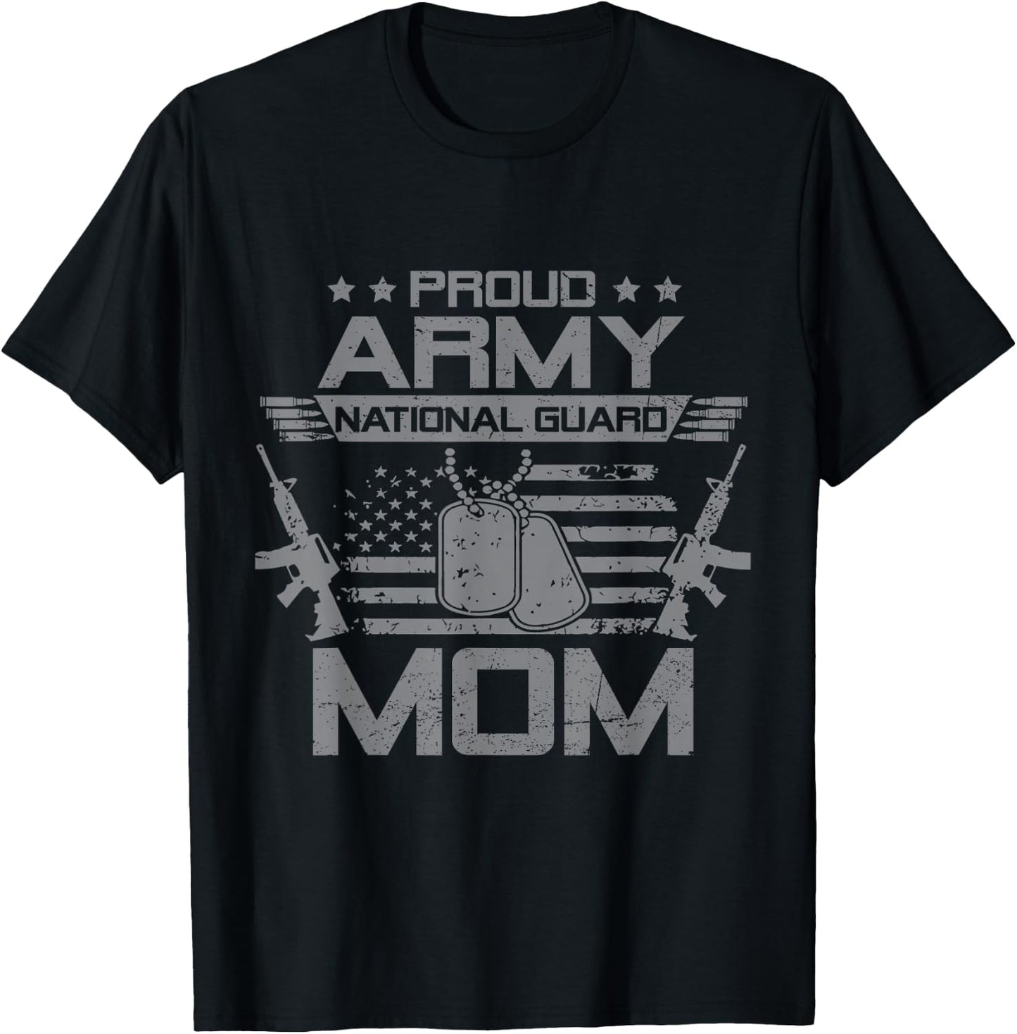 Proud Army National Guard Mom Flag USA Military Veteran T-Shirt - T-Shirt | Black