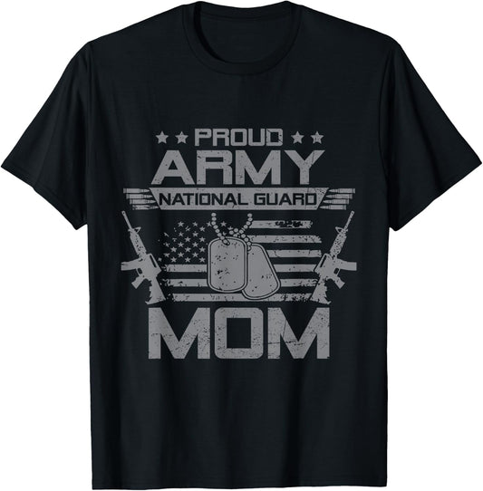 Proud Army National Guard Mom Flag USA Military Veteran T-Shirt - T-Shirt | Black