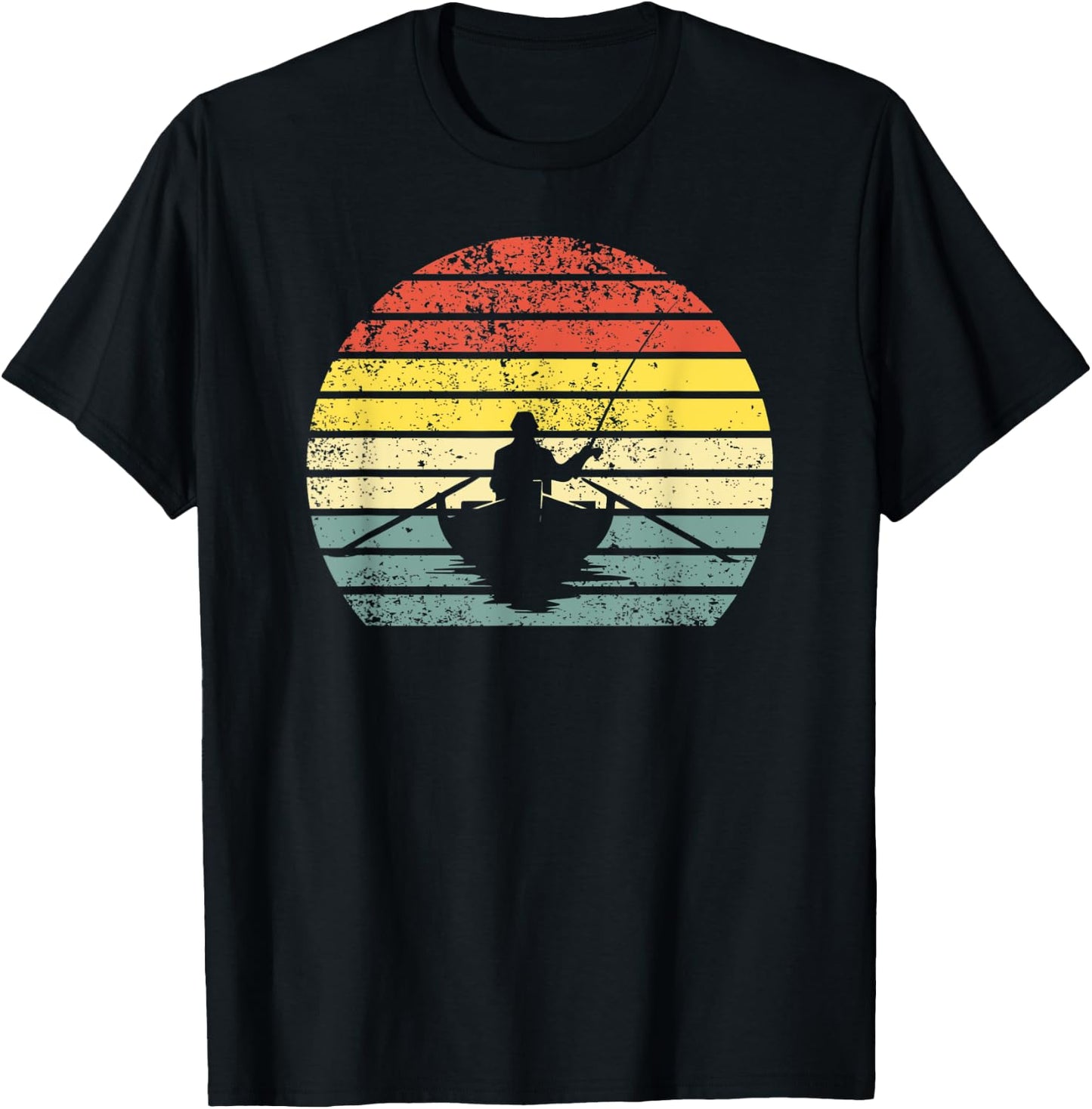 Vintage Fisherman In Boat Retro Fishing T-Shirt - T-Shirt | Black