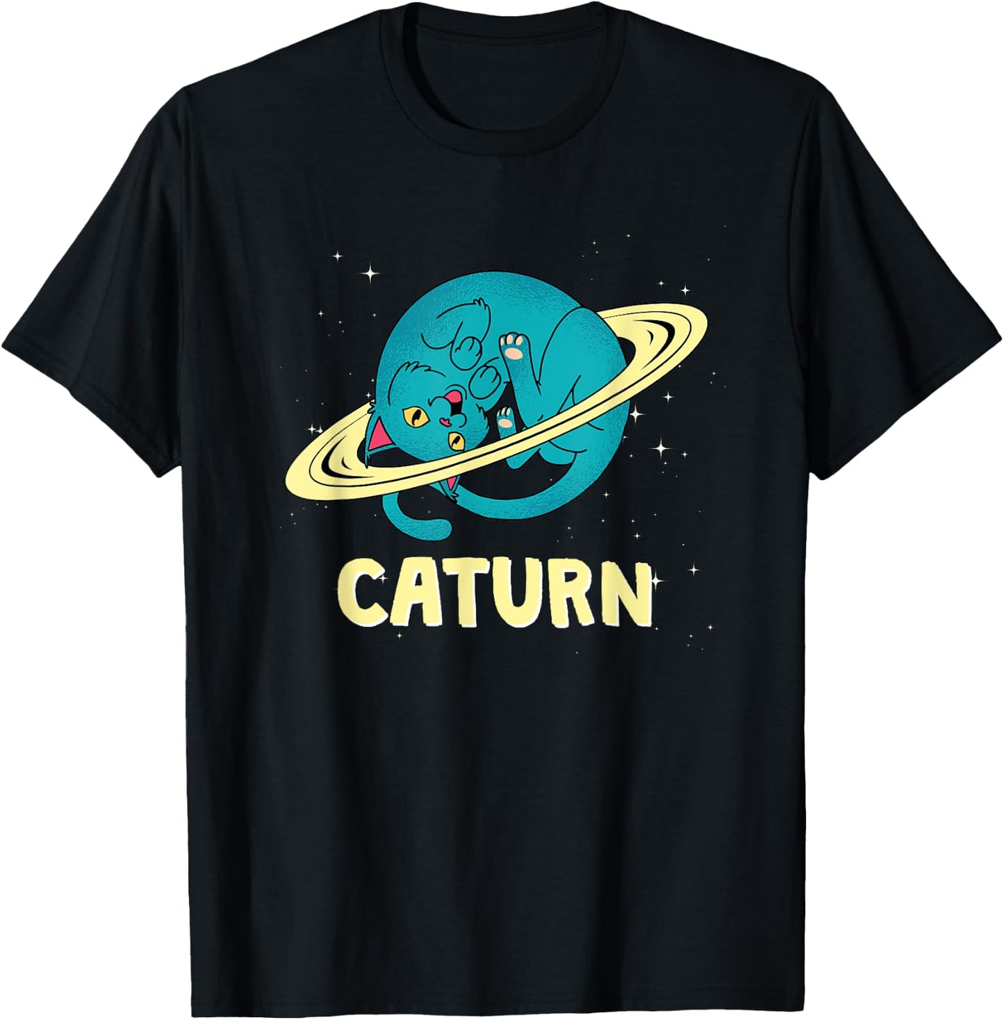 Space Cat - Caturn Men Women Girls Kids T-Shirt - T-Shirt | Black