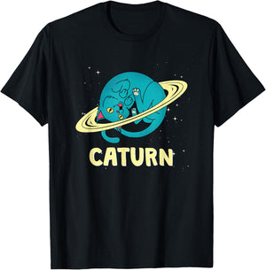 Space Cat - Caturn Men Women Girls Kids T-Shirt - T-Shirt | Black