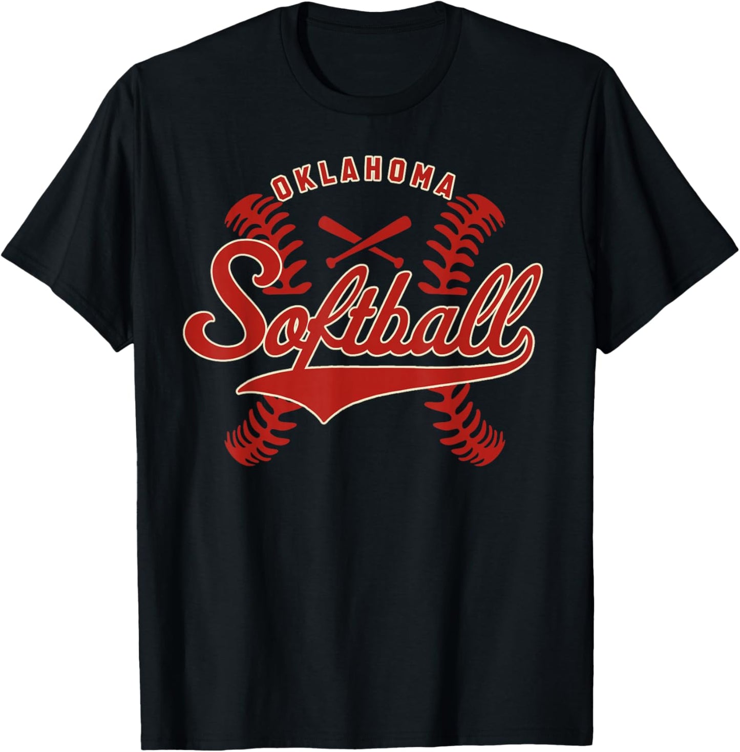 Oklahoma Softball Vintage Kids Team Retro Softball Fan T-Shirt - T-Shirt | Black