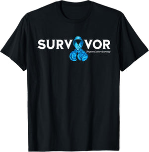 Family Prostate Cancer Awareness Light Blue Ribbon Survivor T-Shirt - T-Shirt | Black